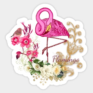 Beautiful flamingo with flowers Sticker